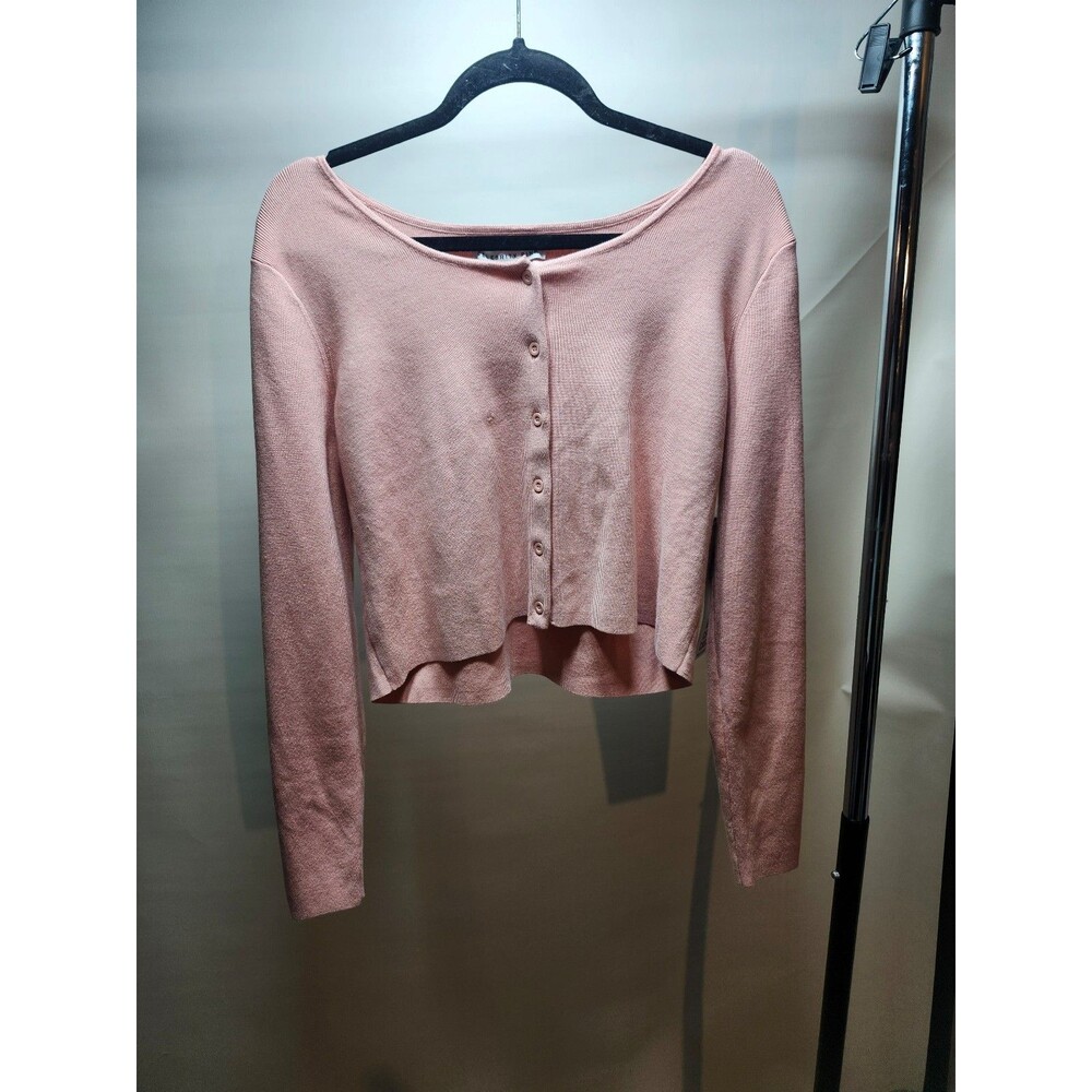Celebrity Pink Cropped Ribbed Cardigan – XXXL (Peach Pink)       #101